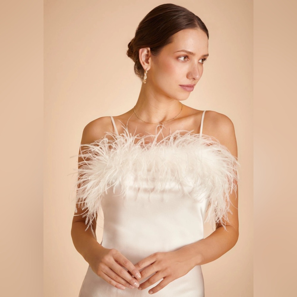 Feather Trim Slip Dress - Ivory